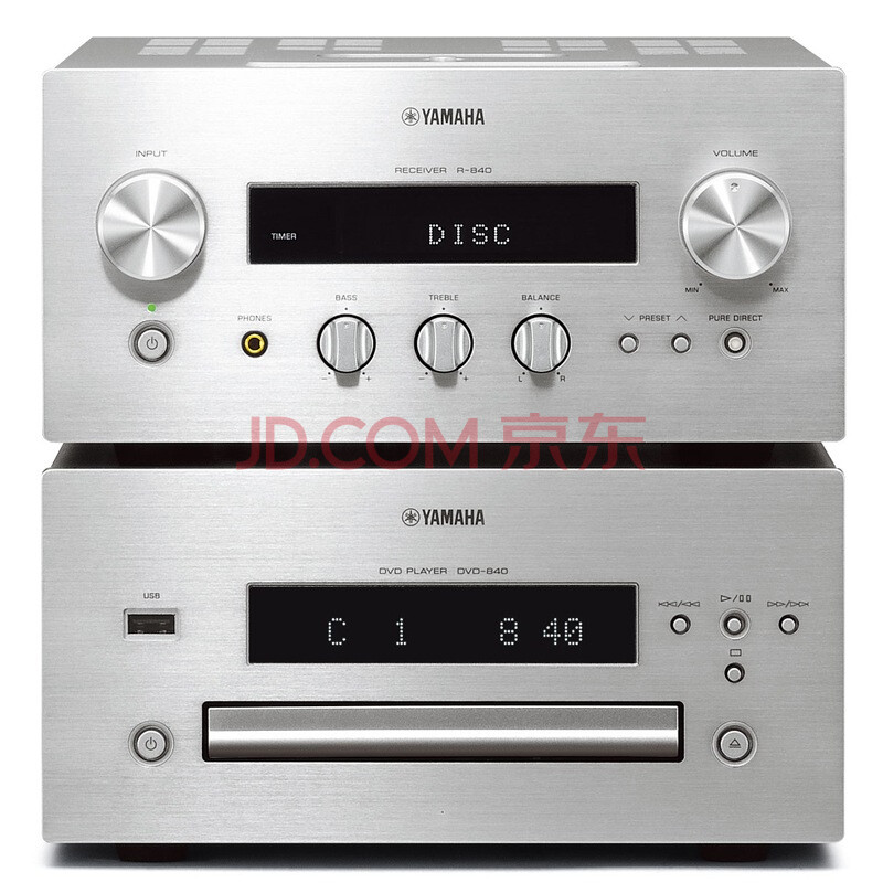 雅马哈(Yamaha)MCR-840 迷你桌面 音响 台式分体式DVD组合音响套装(功放机R-840)银色